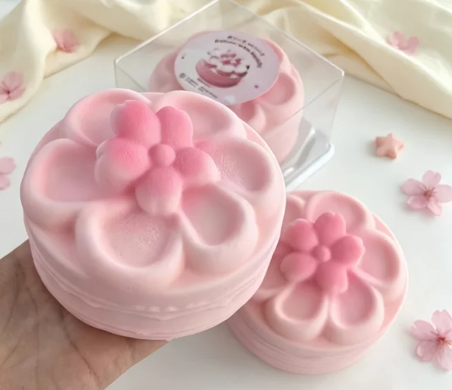 Pink cherry blossom flower cake squishy pinch music simulation dessert slow rebound toy