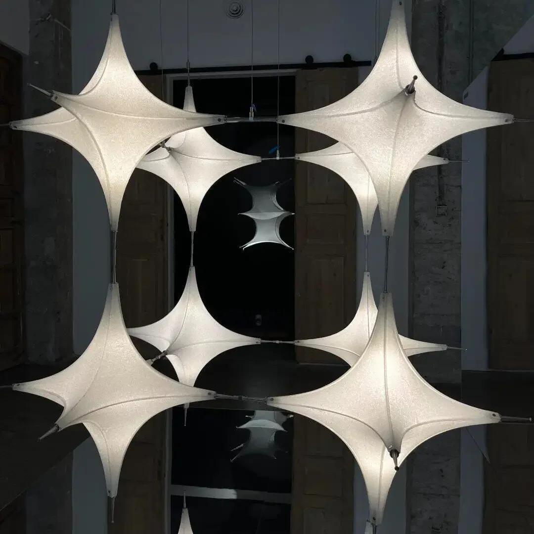 Modern Silk Star Led Pendant Light Loft Restaurant Chandelier Lighting Home Decor Lustre Living Dining Room Hanging Lamp Fixture