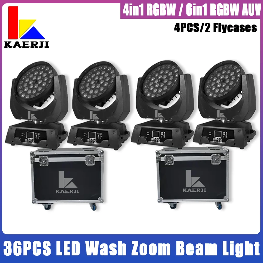 

4Pcs LED Wash Zoom Moving Head Light 36x12W RGBW 4IN1 With Flight Case Lyre 36x18W Rgbwauv 6in1 Wedding DJ Disco Party Bar Stage