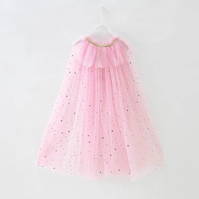 Costume de fille pour enfants, robe élégante, Cape pour enfants, fourniture de fête de noël et d'halloween, Cape en Tulle, accessoire de Cosplay Elsa raiponce