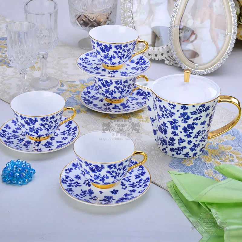 

Style Coffee Set Bone China in-Glaze Decoration Tea Set British Afternoon Tea Set Blue and White Porcelain Large Coffee Cup