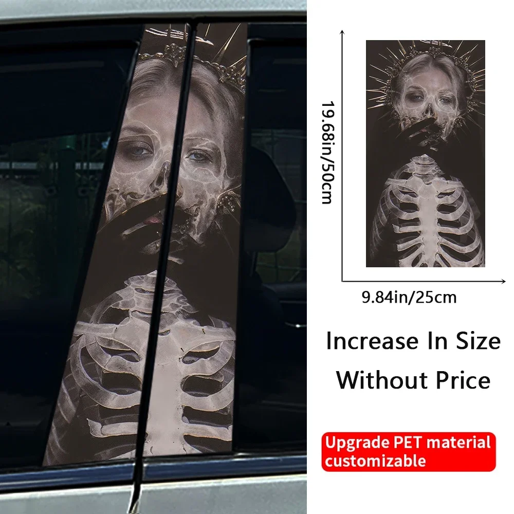 2Pcs/set Gothic Skull Girl Nun Car Stickers Auto B Pillar Waterproof Halloween Decoration DIY Doors Pillar Sunscreen PET Decals