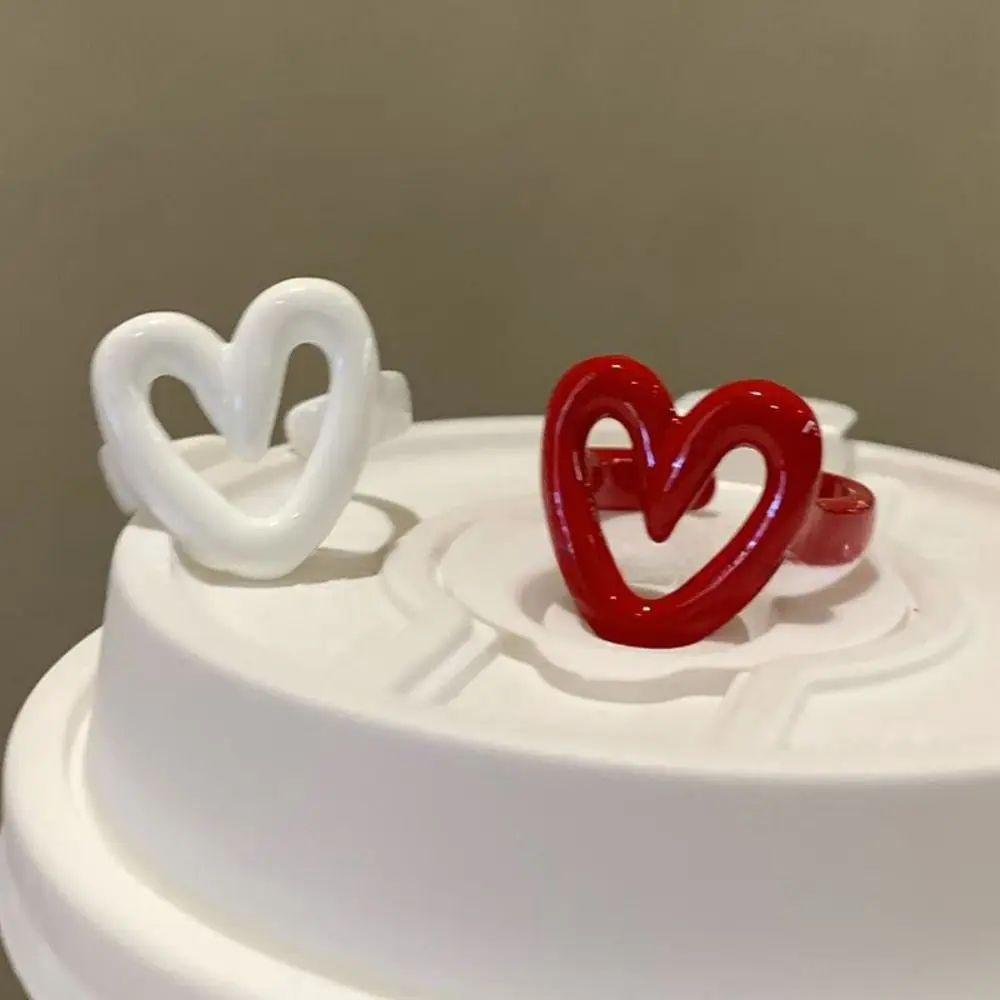 Trendy Metal Red Open Ring Enamel Heart Gift Adjustable Ring Elegant Y2K Opening Rings Jewelry Gift
