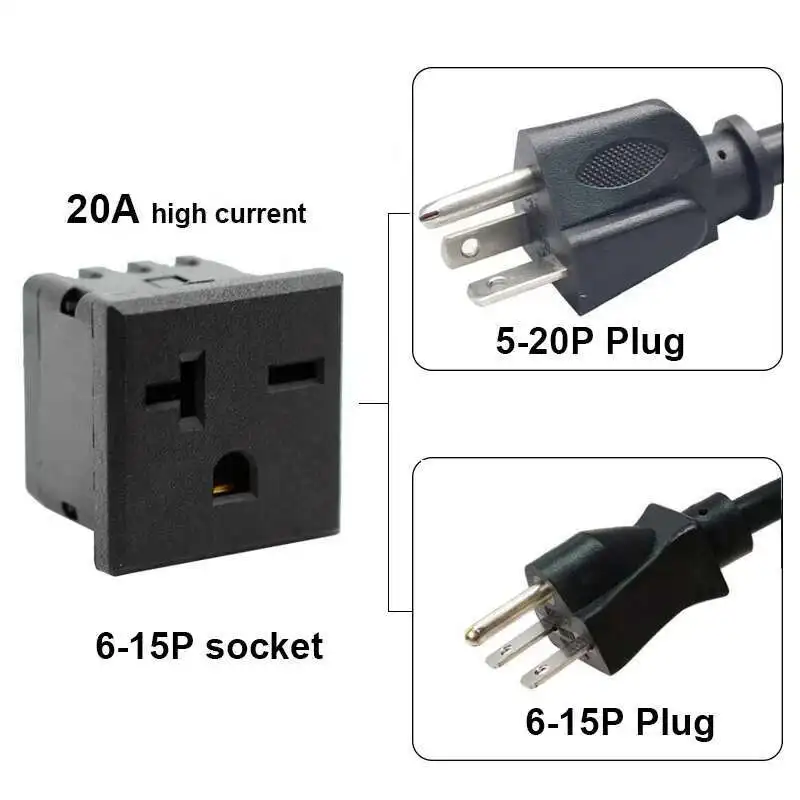 Black 125VAC 250VAC 20A 250V US AC NEMA 6-20R Snap In Receptacle Power Socket