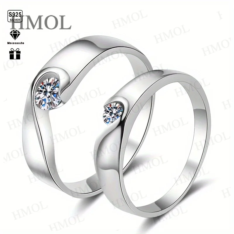 

S925 Sterling Silver Moissanite Couple Rings - Unique Curve Design Engagement Jewelry Perfect for Wedding & Anniversary