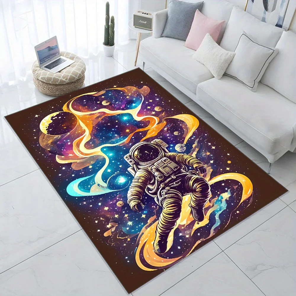 Spaceman Area Rug – Polyester Velvet Space Explorer Carpet, Large  Non-Slip Galaxy Themed Floor Mat for Home