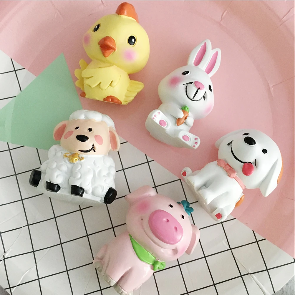 

6 Pcs Miniature Sculpture Resin Animal Ornaments Dessert Birthday Cake Decorations