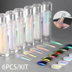 6 SZTUK ZESTAW Płynny chrom do paznokci Płynny efekt pocierania pigmentu Aurora Powder Paznokcie Chrome Mirror Płynny żel do zdobienia paznokci