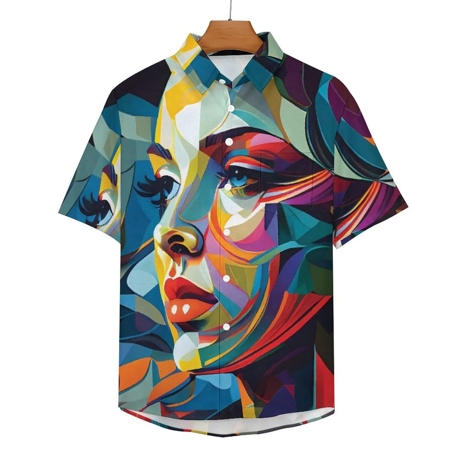 

Character Lady Casual Shirt Beautiful Abstract Woman Beach Loose Shirt Hawaii Fashion Blouses Short-Sleeved Design Oversized Top