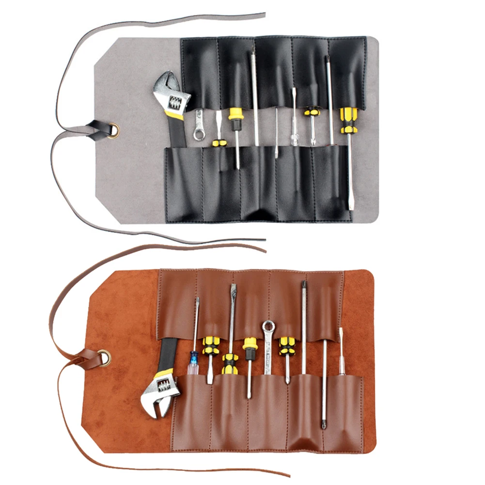 Portable Leather Tool Roll Bag Multifunction Hardware Cutter Wrench Storage Portable Pouch Tool Bag Wrench Tool Storage Bag