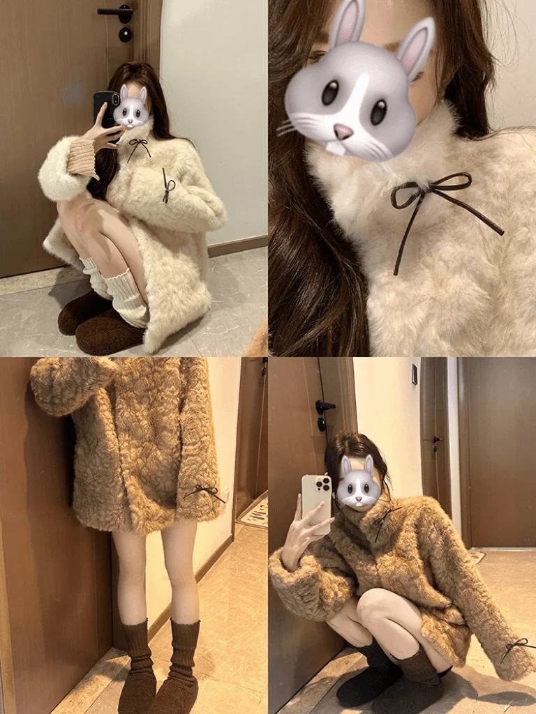 

Женское пальто из искусственного меха овчины с воротником-стойкой, в корейском стиле, свободного кроя, на молнии, для повседневной носки, Meveen