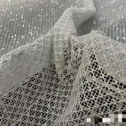 1.4M Wide Small Checkered Silvery Laser-cut Water-soluble Micro-Shimmer Fabric Woman Evening Dress Gowns Sewing Material 2025