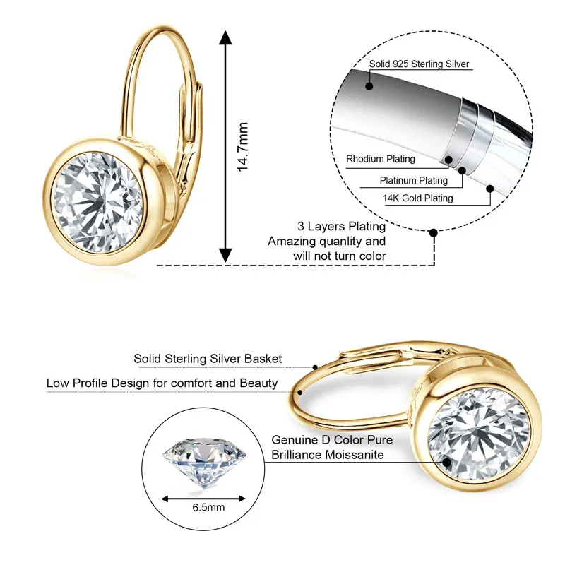 IOGOU 1CT 2CTD Moissanit Tropfen Creolen 925 Silber für Frauen 6,5mm 8mm Lünette Labor Diamant Hochzeit Party edlen Schmuck Geschenk – Detail 2