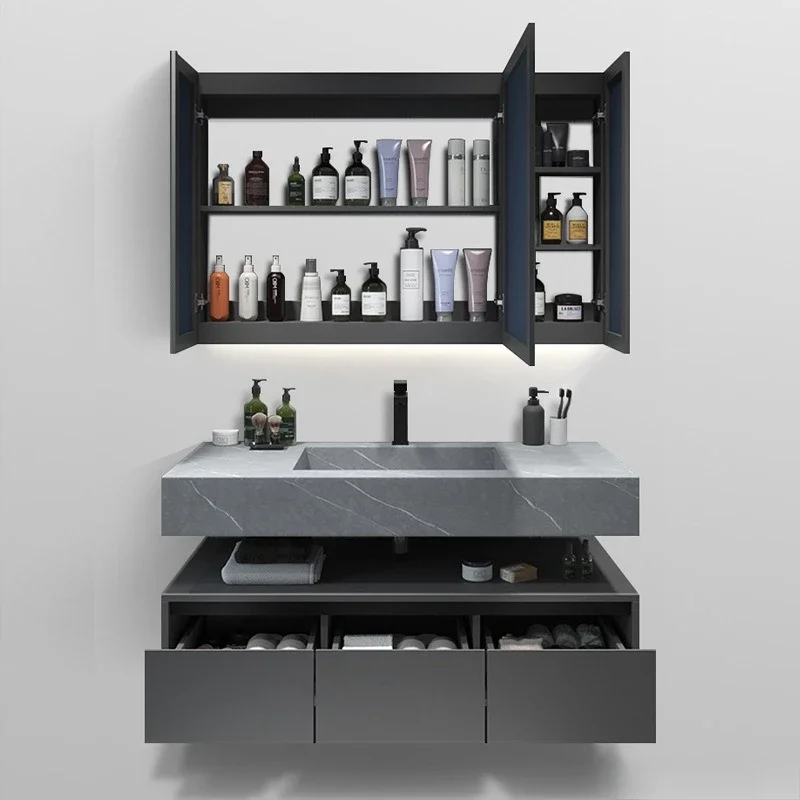 

Light luxury, rock slab integrated washstand, bathroom cabinet, toilet, smart mirror cabinet