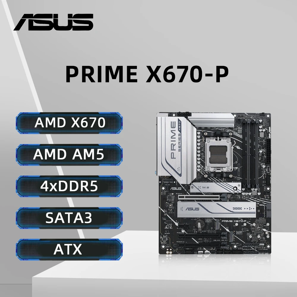 ASUS PRIME X670-P Motherboard Support 7900X 7800X3D 7700 7600X 7500F CPU DDR5 7800MHz M.2 NVME PCIe 5.0 AMD X670 AM5 Mainboard