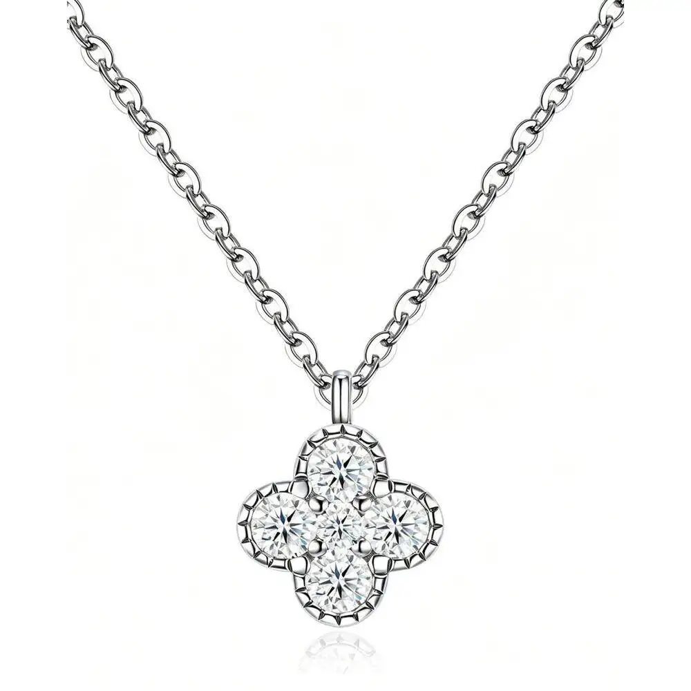925 Sterling Silver Four Leaf Clover Pendant Necklace D VVS1 Moissanite Multi Tone Lucky Daily Fine Jewelry For Women