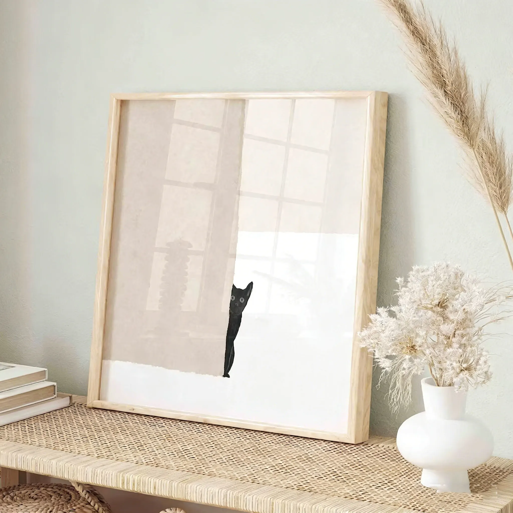 Abstract Black Cat Poster, Printable Wall Art, Minimalist, Living Room Decor, Abstract Wall Art, Boho Home Decor, Cat Silhouette