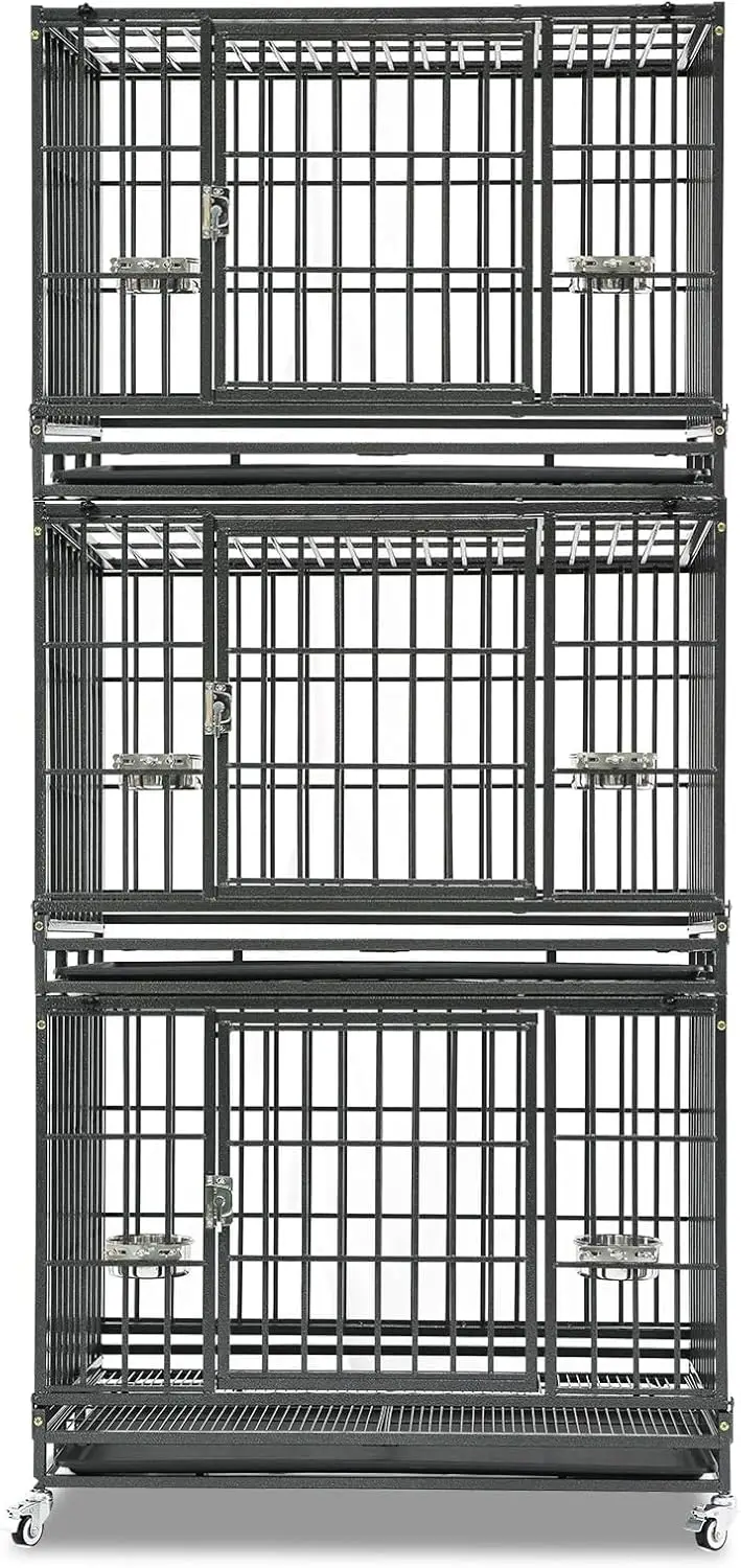 

Three Tiers 37 Inch Dog Crate, Escape Proof Dog Cage Kennel Indoor with Top Access and Lockable