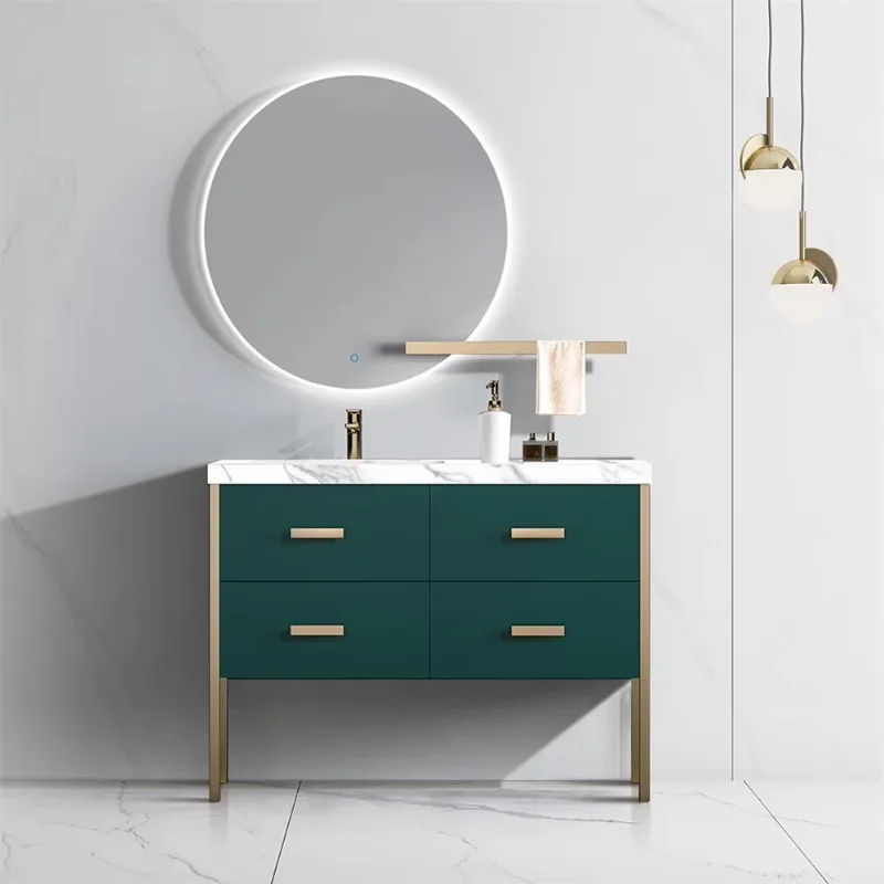 

Luxury Modern Design Single Basin Bathroom Cabinet Golden Leg Green Painted Bathroom Floor Type - Single Basin Bathroom Vanity