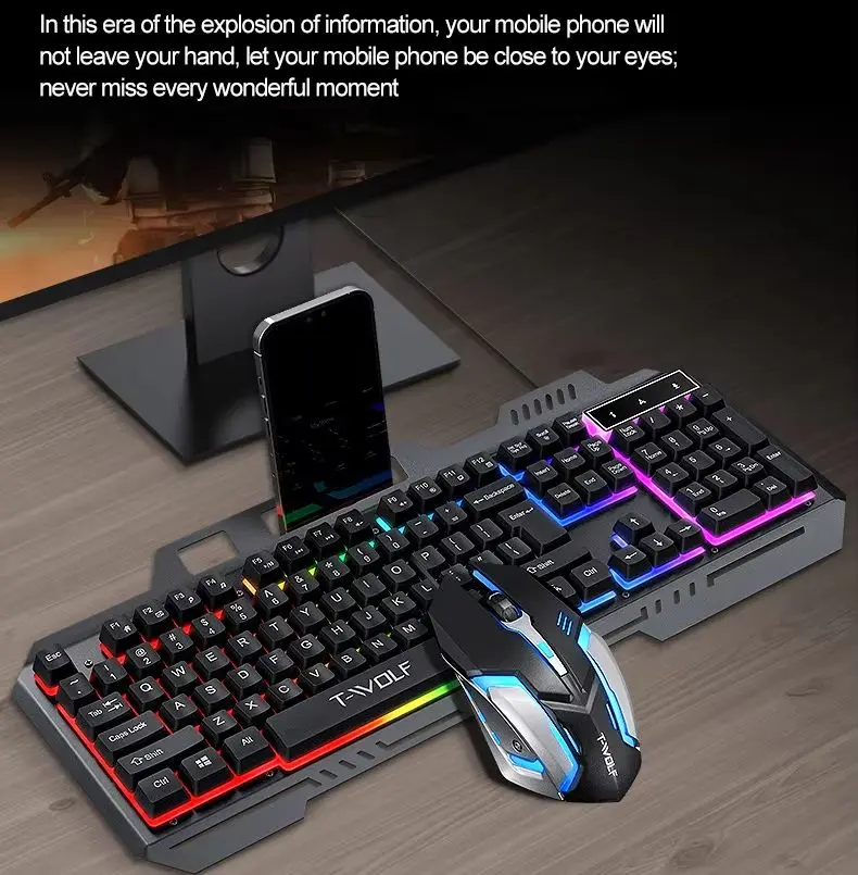RGB Backlit Gaming Wired Mechanical Feel Keyboard and Mouse Combo Metal Panel Ergonomic Gamer Keyboard Set For PC Laptop Tablet