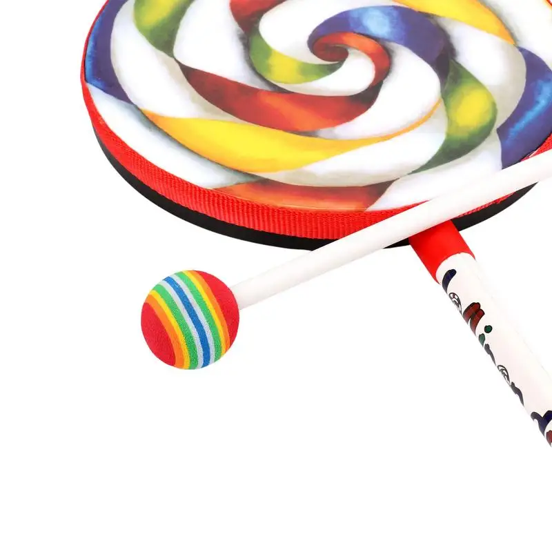 Lollipop Drum Carl Percussion Instrument Music Teaching Aid Musical Toys For Kids Rainbow Lollipop Hand Drum Sticks 6/8/10 Inch