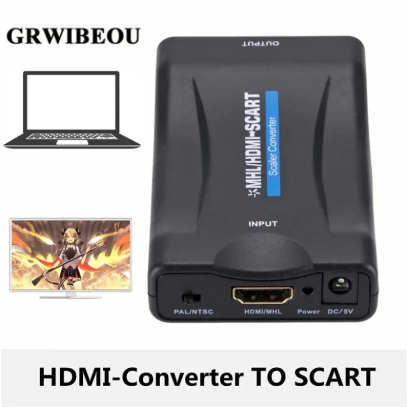 

GRWIBEOU HDMI-compatible TO SCART Video Audio Converter with USB Cable For HDTV Sky Box DVD Television Signal Upscale Converte