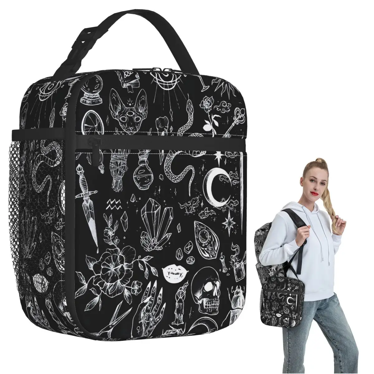 

Halloween Witch Themed Insulated Lunch Bag for Women Kids Portable Food Boxes Thermal Lunch Box Tote