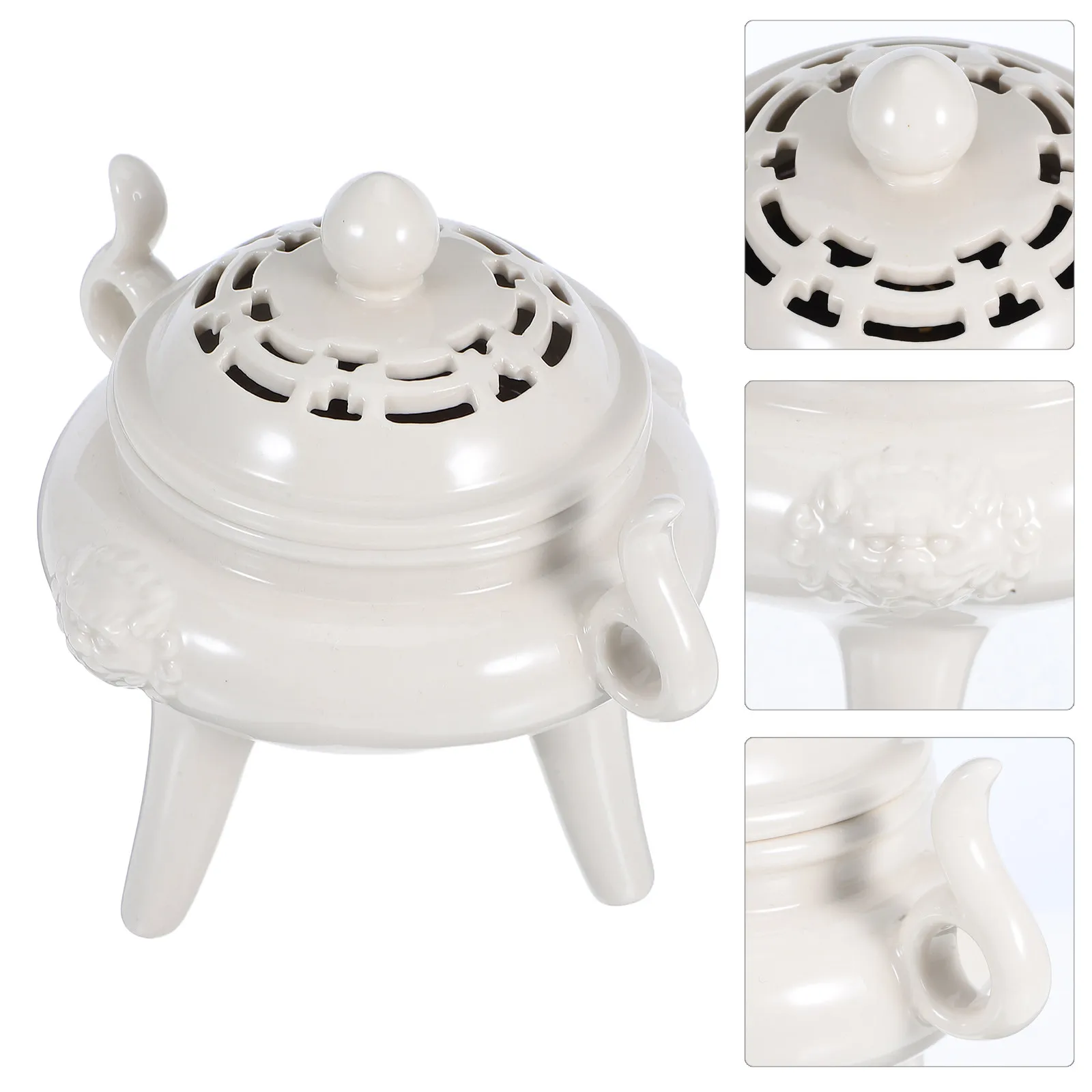 Three-Legged Ceramic Incense Burner Lid Elegant Craftsmanship Aromatherapy Censer Room Decoration Meditation Favor White Stable