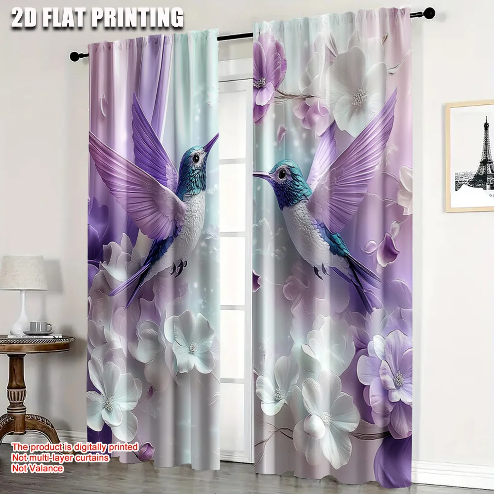 

2pcs, Curtains Digital Printed 2D print Floral Bird Durable Polyester (without rod) Outdoor Decorations Use for Bedroom &
