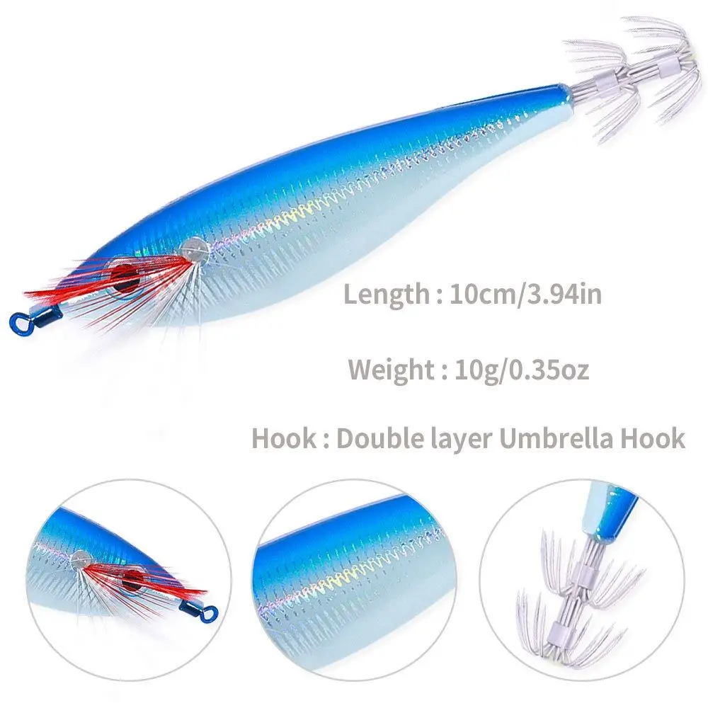 10cm 10g Fishing Lure Artificial Squid Hook Jigs Noctilucent Squid Cuttlefish Jigs Lures Wood Shrimp For Sea Fishing