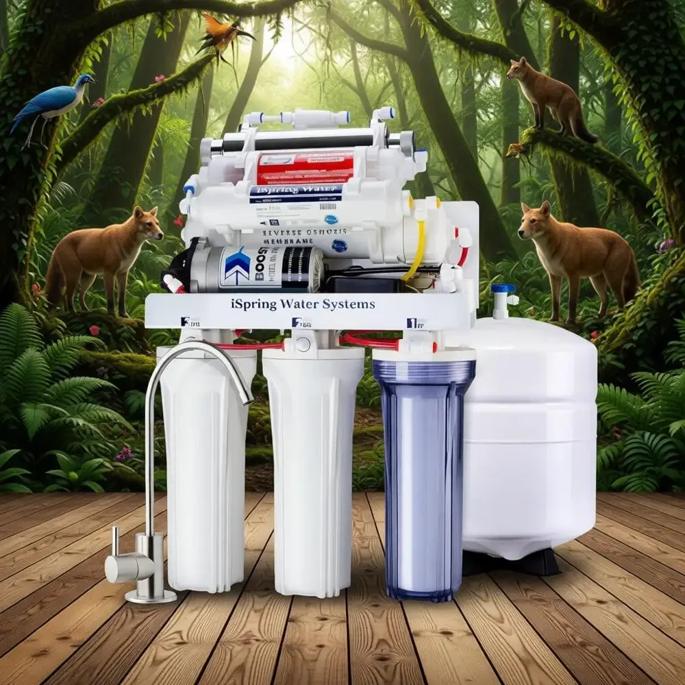 

7-ступенчатая система обратного осмоса с УФ-обеззараживанием и насосом для фильтрации воды под мойкой, 100 GPD