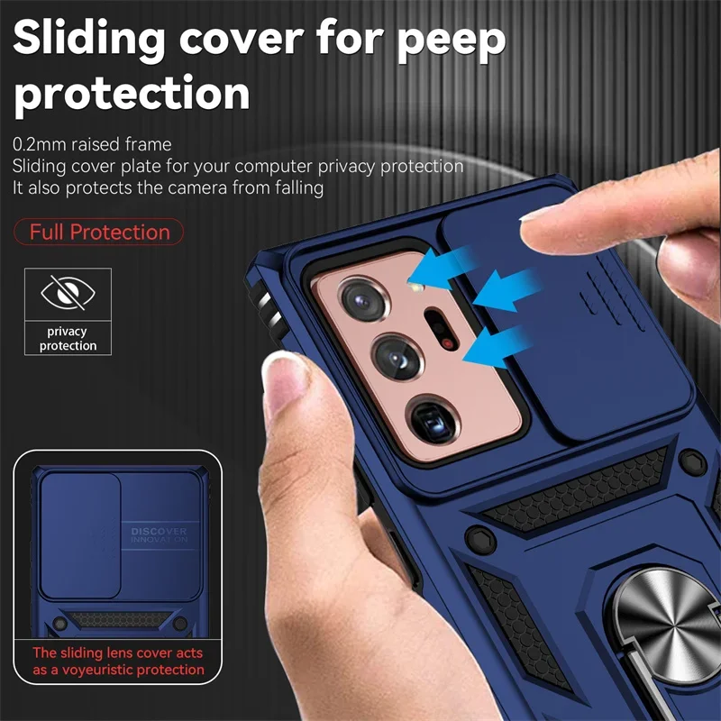 For Samsung Galaxy Note 20 Ultra 5G Case Slide Camera Armor Phone Case For Samsung Note20 Note20Ultra Car Holder Ring Back Cover