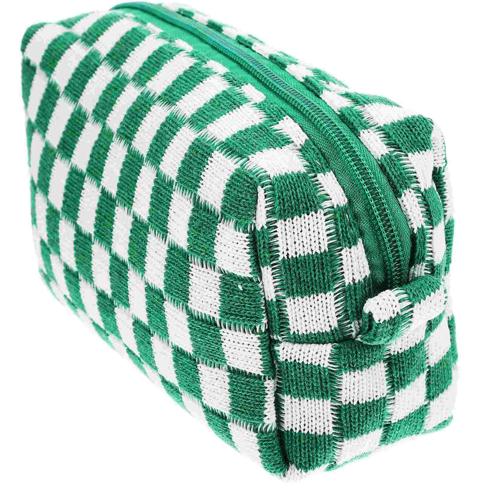 

Makeup Bag Travel Toiletries Personal Care Checkered Light Green Woolen Yarn Portable Man Miss