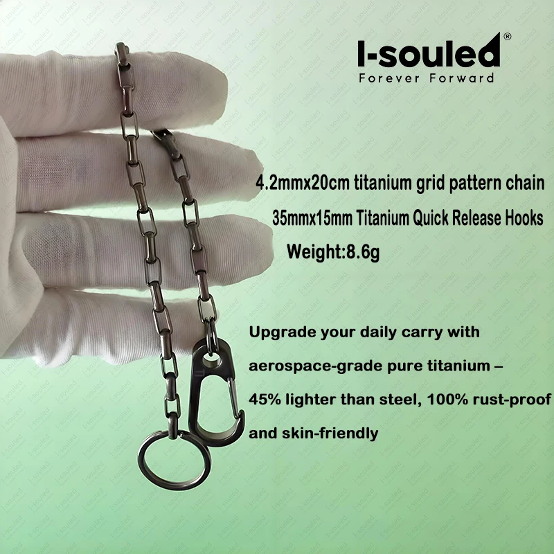 4.2mm Pure Titanium Bag Strap with Quick Release Hooks, Fashion Detachable Purse Chain for Men Women, Keychain Clip EDC Outdoor