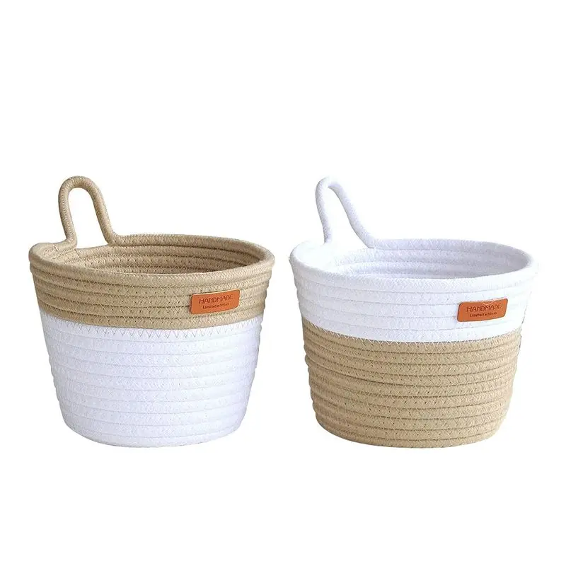 Retail Wall Hanging Basket Storage, Cotton Rope Woven Small Hanging Baskets With Handle Boho Home Decor Plant Basket (2 Pack) Re