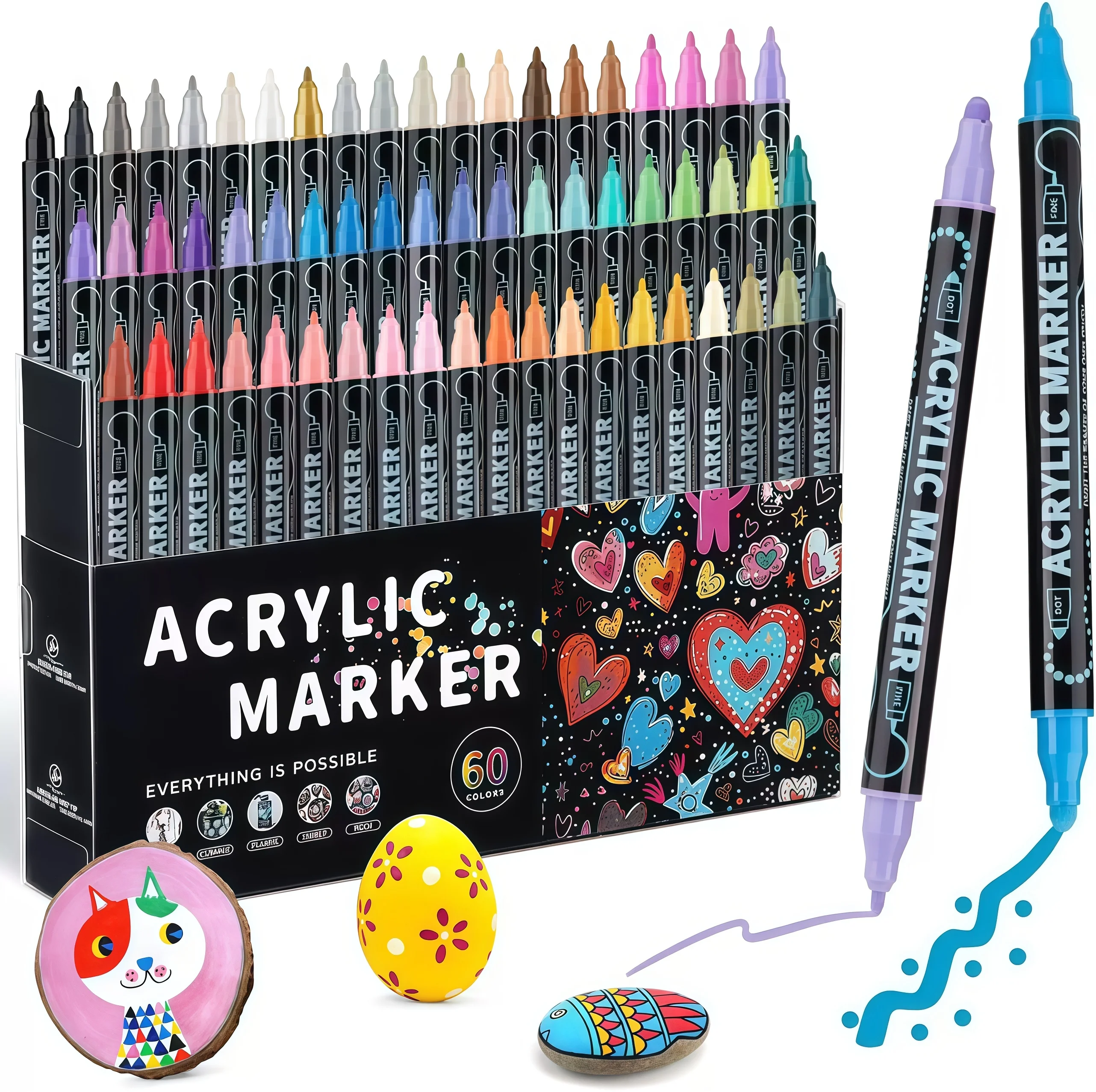 Dual-Tip Soft Nib Acrylic Markers, Chubby Nib, Large Capacity, Special for Kids' Art, Non-Bleeding, Waterproof, Washable Colored