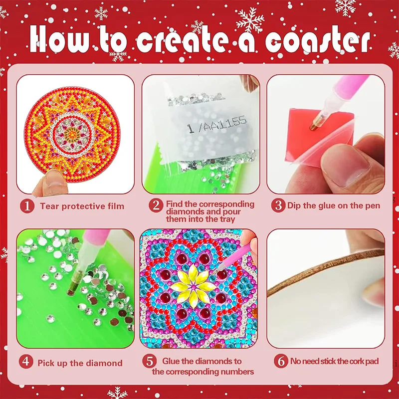 مجموعة مكونة من 10 قطع من الوقايات الخشبية المطلية بالألماس مع دعامات، موضوع ماندالا، هدية فنية يمكنك صنعها بنفسك، مقاومة للحرارة