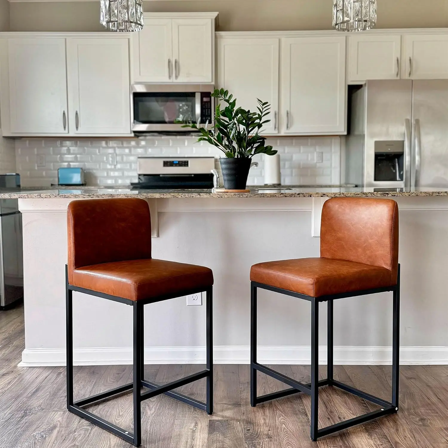 PHI VILLA Bar Stools Set of 4 - Counter Height 24'' Bar Stool Pu Leather Kitchen Modern Bar Chairs,  Stools with Back