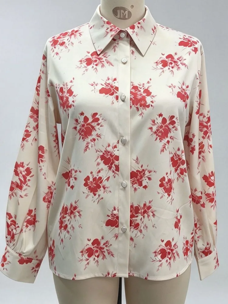 0XL-3XL Plus Size Autumn Spring Fashion Elegant Shirt Blouse Coat Turn Down Collar 3XL 4XL Big Size Women Long Sleeve Tops