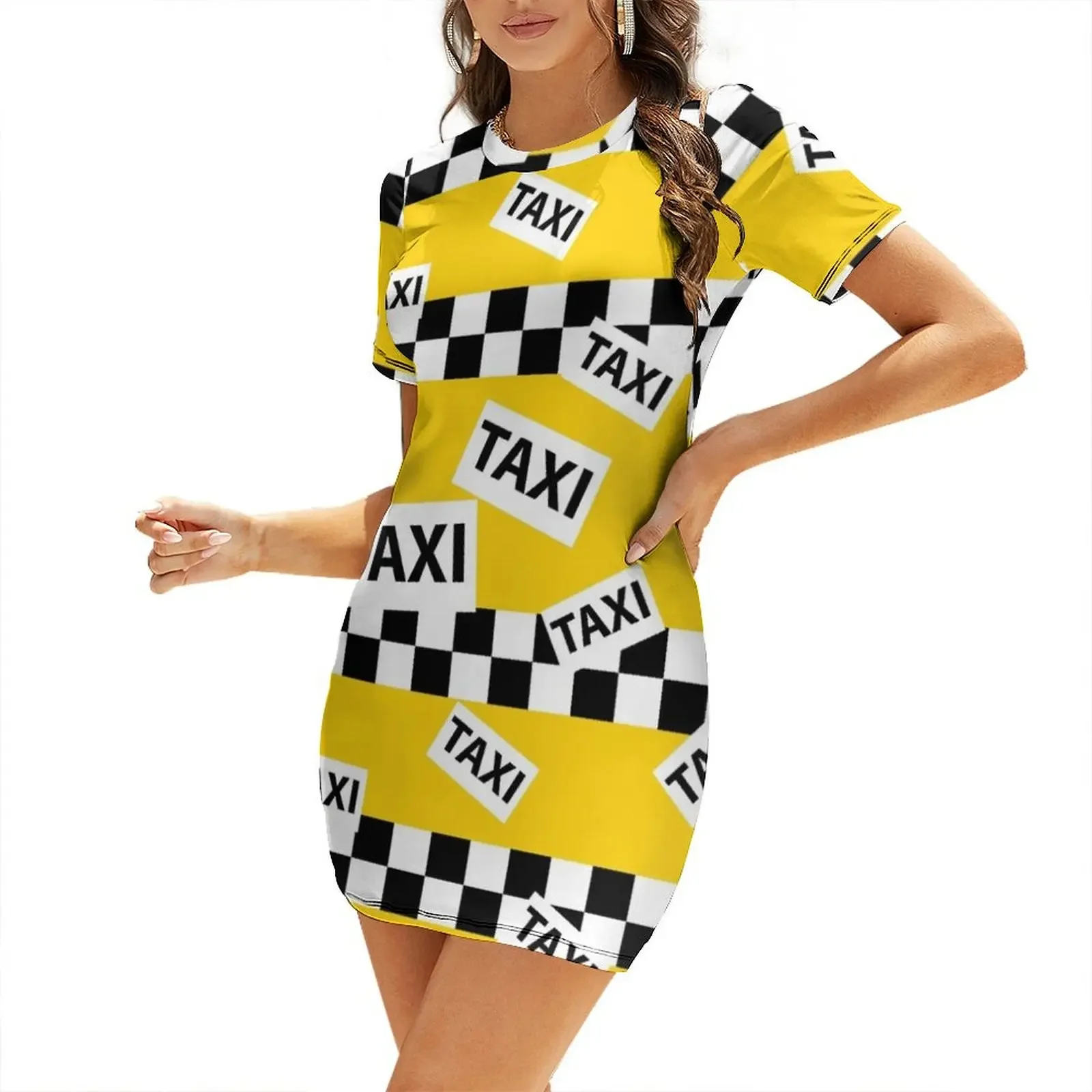 New York Yellow Taxi Cab Pattern Short-Sleeved Dress Women's skirt Prom gown Dress