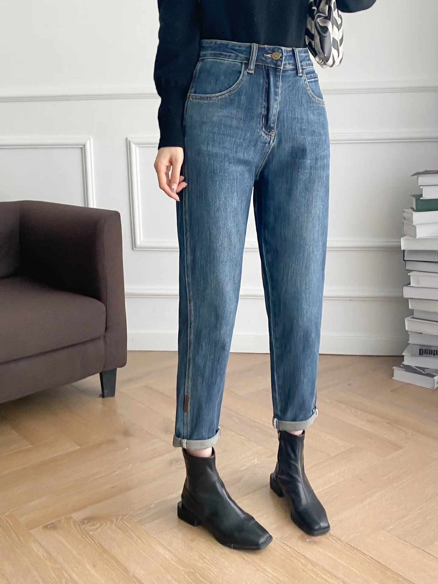 

Women's High Waist Retro Elastic Pants 2023 Spring Summer New Style Jeans Trousers