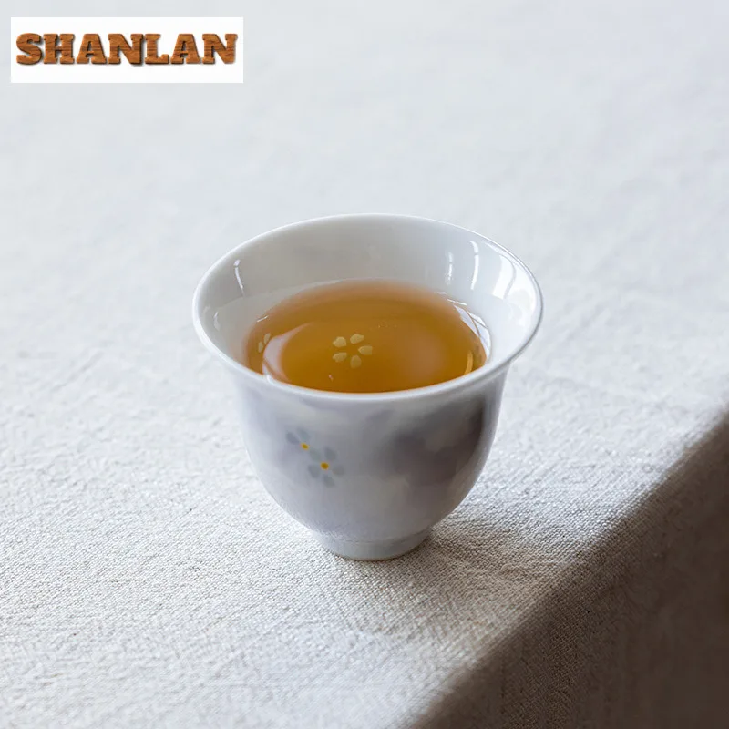 2 قطعة/الوحدة رسمت باليد زهرة الأرجواني فنجان الشاي وعاء الشاي الأنيق الشاي زوج الشاي تذوق العطر كوب Chazhan ماستر أكواب Teaware 45 مللي