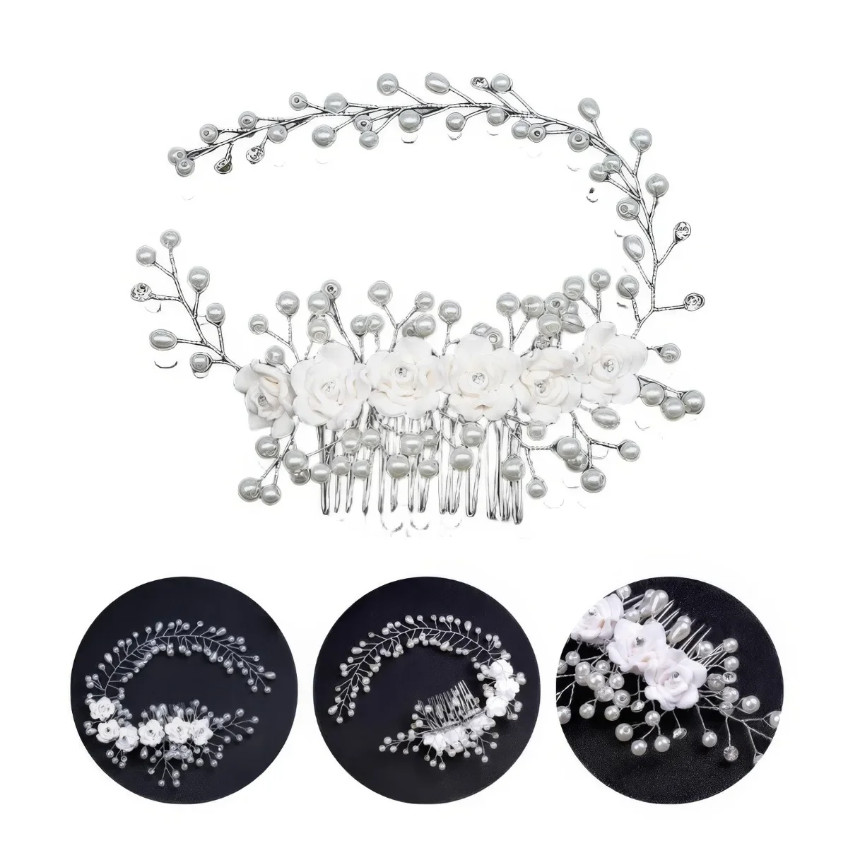 مشط زفاف أنيق على شكل زهرة سيراميك على الطراز الكوري مصنوع يدويًا وشوكة شعر الزفاف وإكسسوارات شعر العروس هدية ليومها الخاص