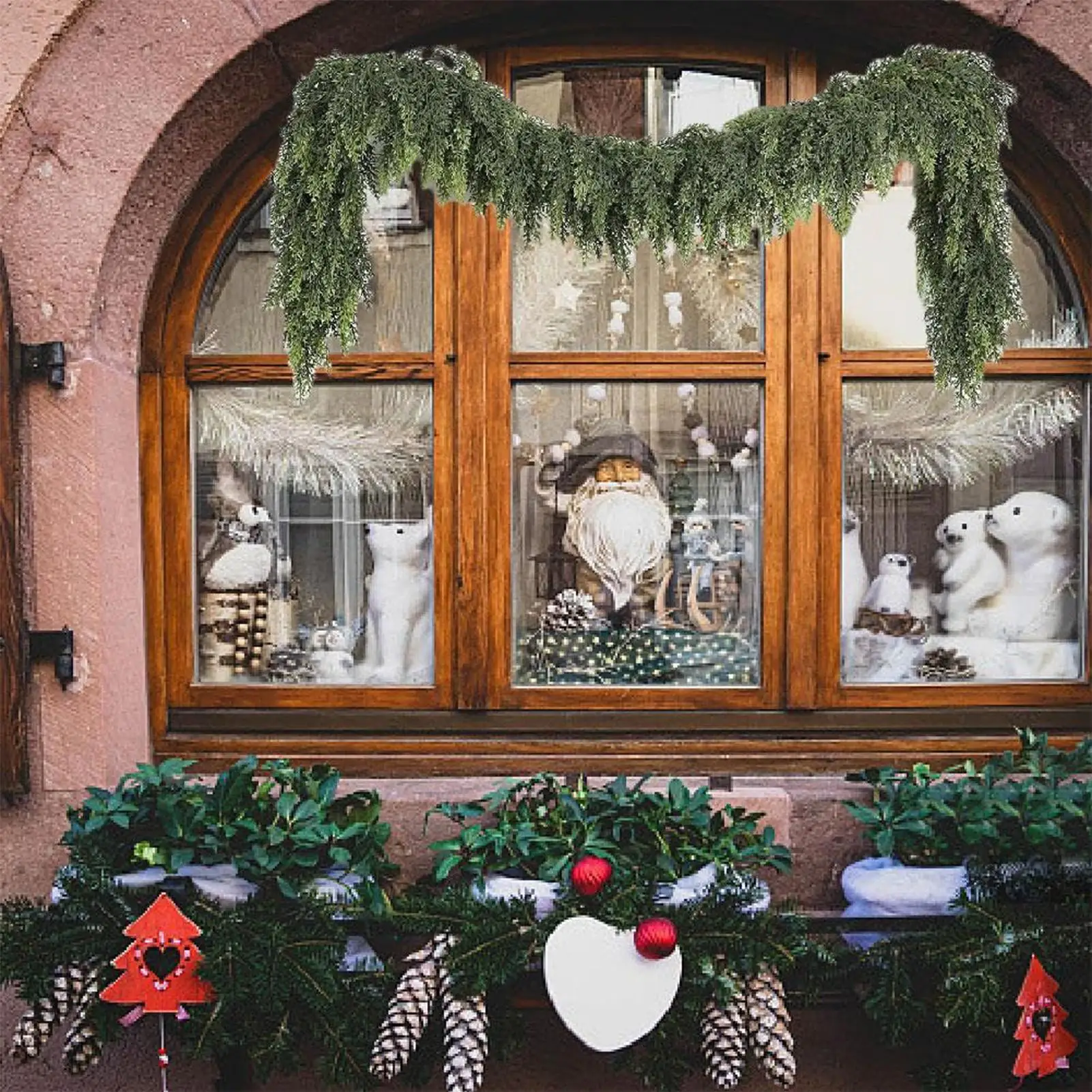 إبرة أرز عيد الميلاد وأوراق خضراء إكليل عيد الميلاد عطلة الشرفة ديكور المنزل الداخلي والخارجي لسلالم عباءة