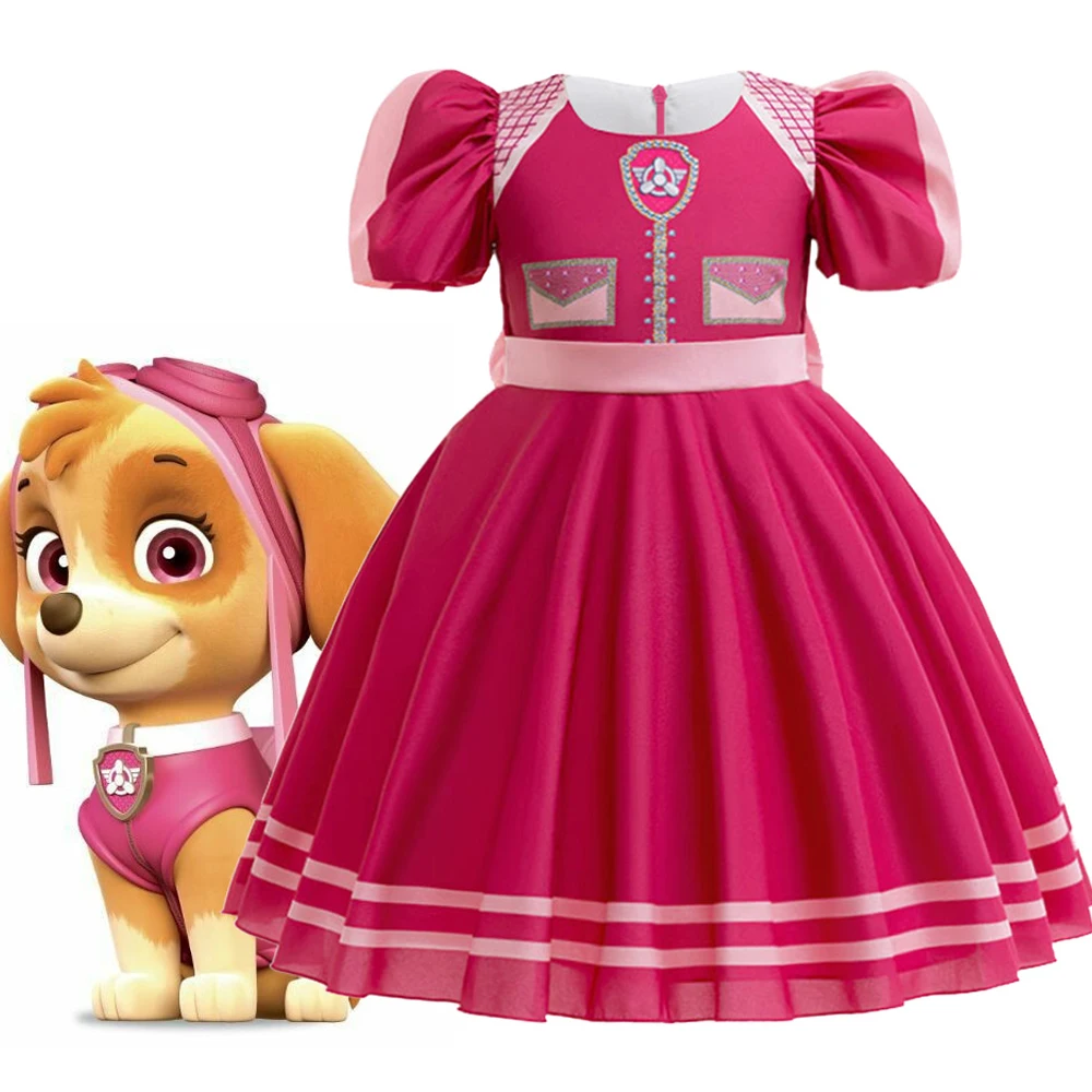 Cartoon Dog Barbie Pink Cosplay Costume Girl Dress Skye Princess Birthday Party Performance Dress Kids Carnival Halloween Clothe