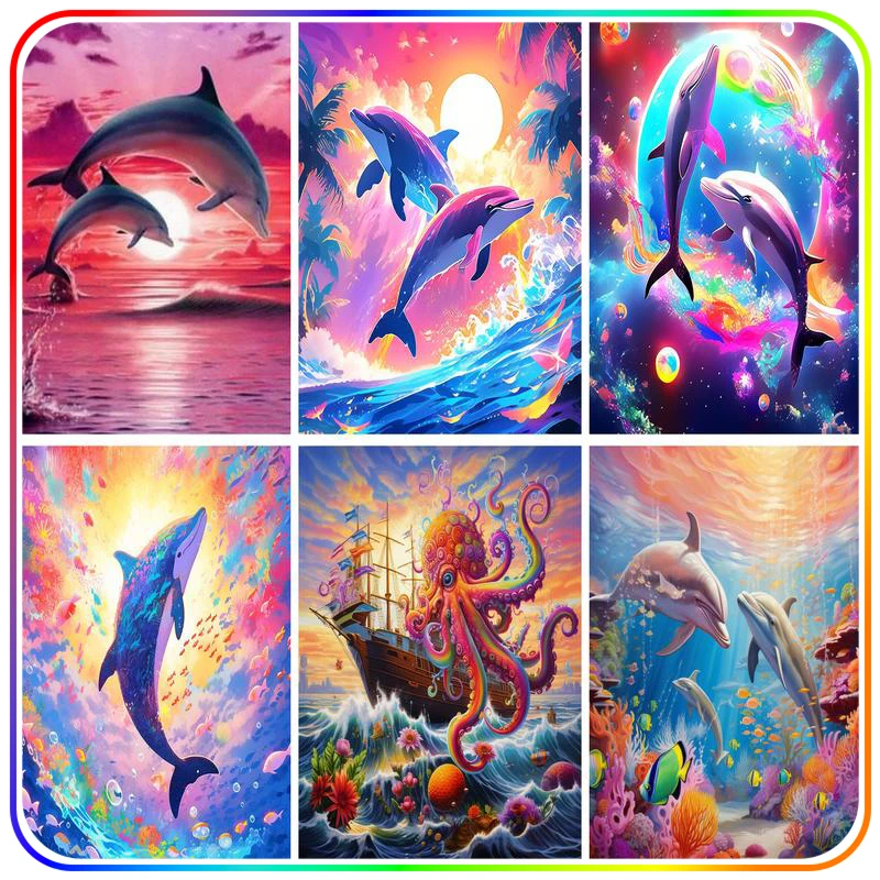 

SDOYUNO 5D Diamond Painting Animals Ocean Dolphin Octopus Crystal Round Diamond Art Kit Diamond Mosaic Needle Arts Craft