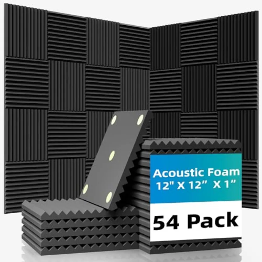 

54 Pack Sound Proof Foam Panels 12"×12"×1" Quick-Recovery Soundproof Wall Panels High Density Sound Dampening Panels for Home S