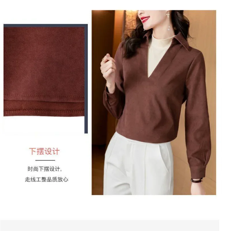 الكورية نمط الربيع والخريف تصميم المتخصصة الشعر فضفاض المرأة الاتجاه وهمية قطعتين سروال قصير قميص طويل الأكمام ل جديد #6