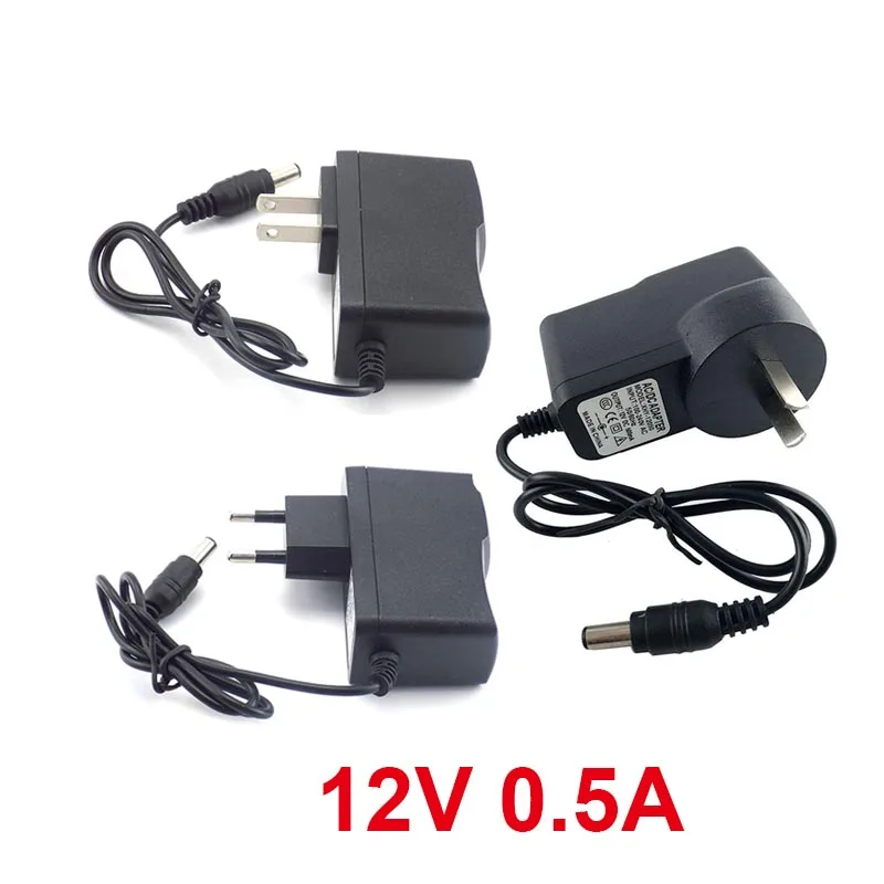 

100-240V AC to DC Power Adapter Supply 5.5mmx2.1mm Charger Charging adapter 12V 0.5A 500mA US EU AU Plug for LED Strip Light W28