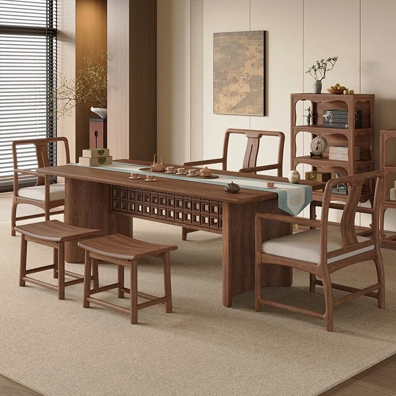 walnut tea  and chair combination Song aesthetic solid wood tea  office kung fu tea table conference